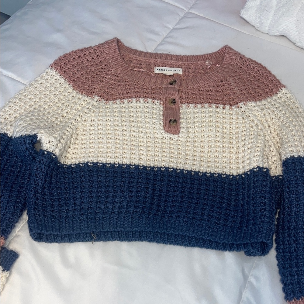 Aeropostale Women's Sweater - Pink, Cream, and Blue